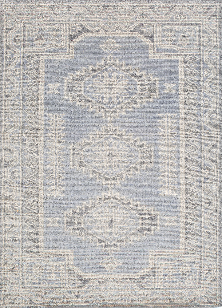 thyme blue wool hand knotted Rug - HeadShot