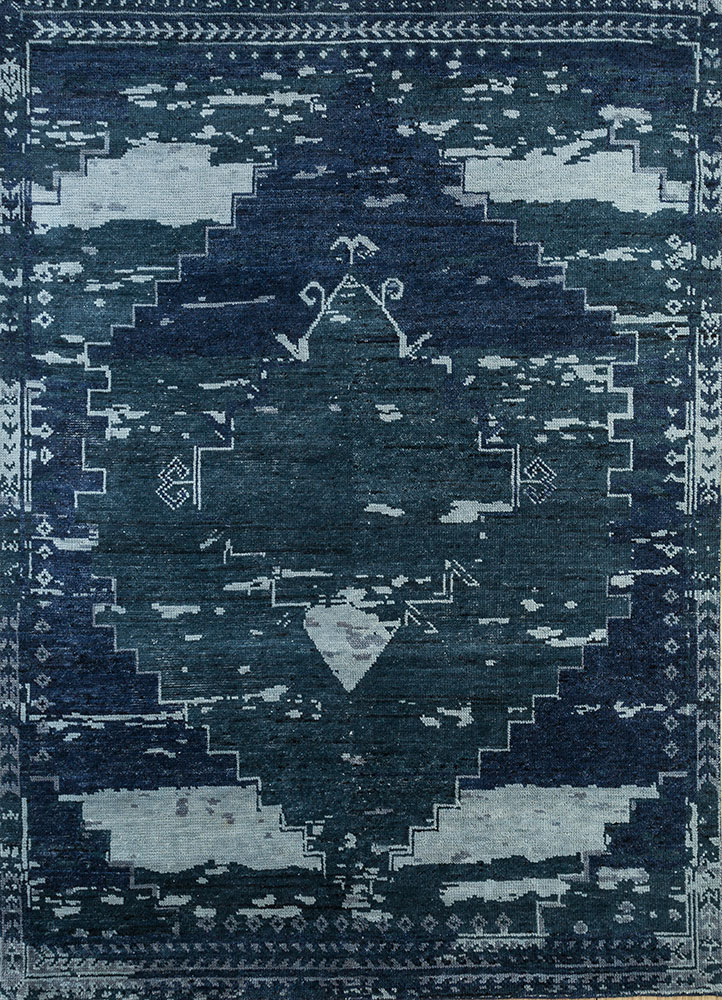 viscaya blue wool hand knotted Rug - HeadShot