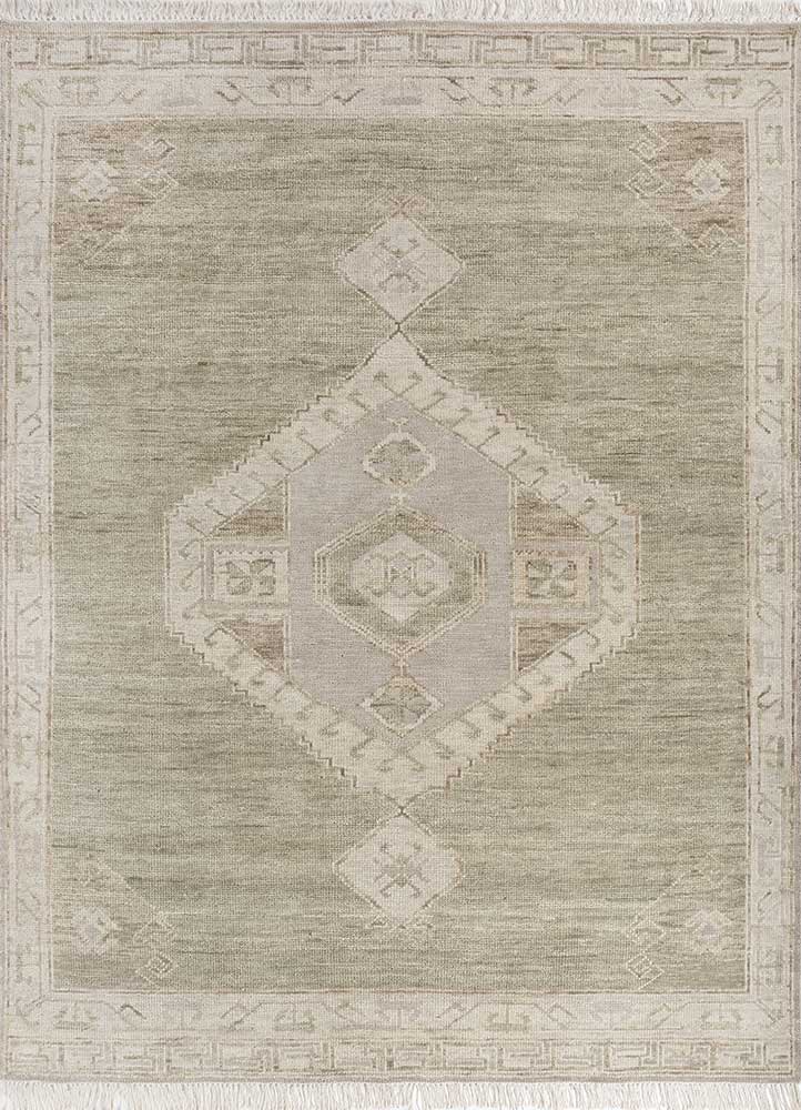 thyme green wool hand knotted Rug - HeadShot