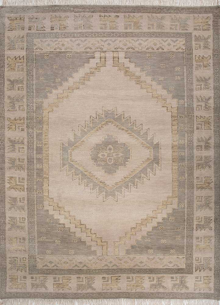 thyme ivory wool hand knotted Rug - HeadShot