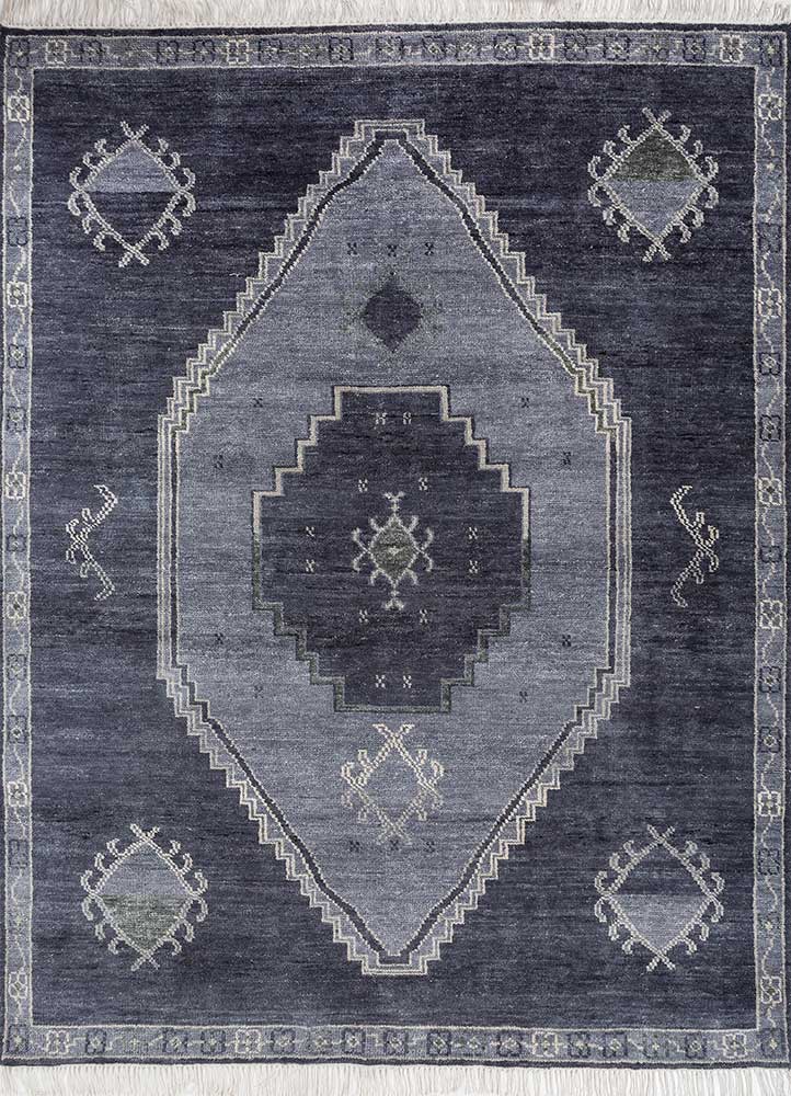 thyme blue wool hand knotted Rug - HeadShot
