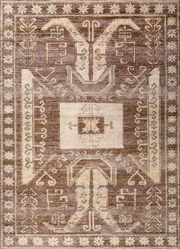 thyme beige and brown wool hand knotted Rug - HeadShot
