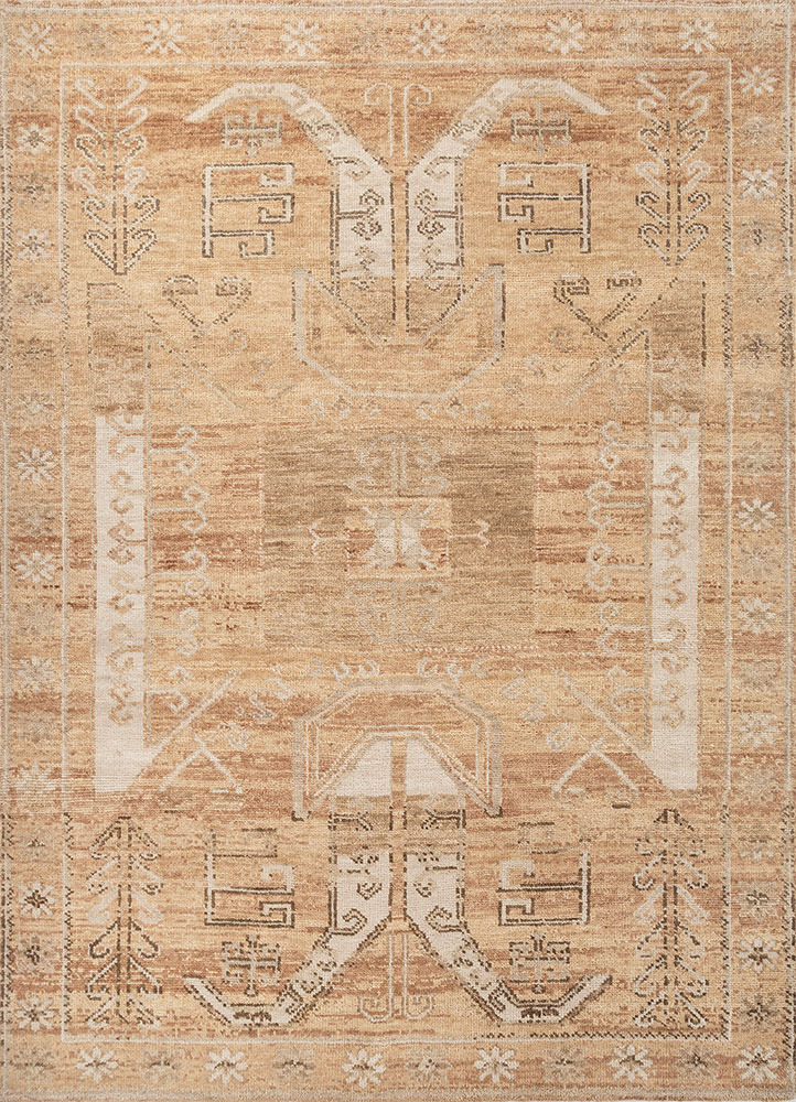 thyme red and orange wool hand knotted Rug - HeadShot