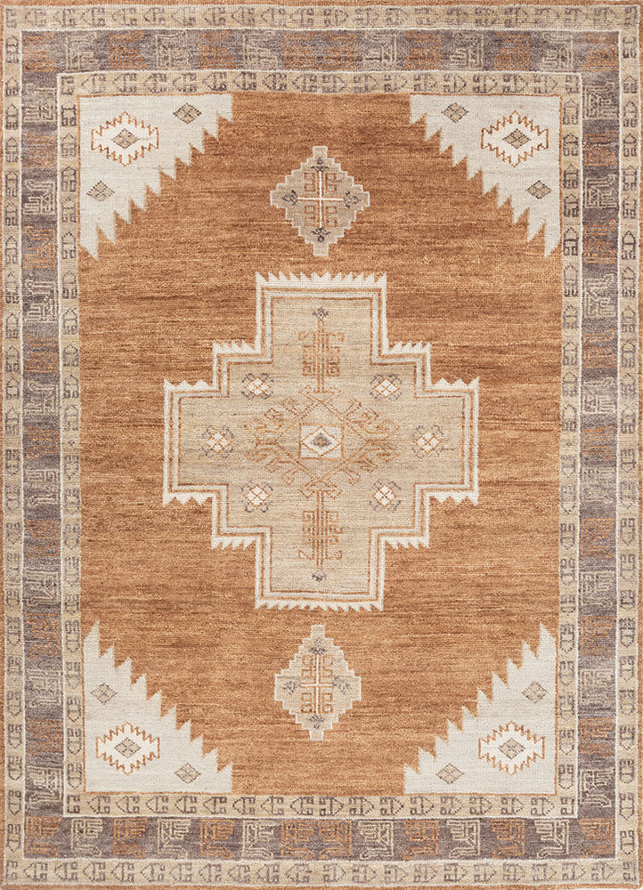 thyme red and orange wool hand knotted Rug - HeadShot