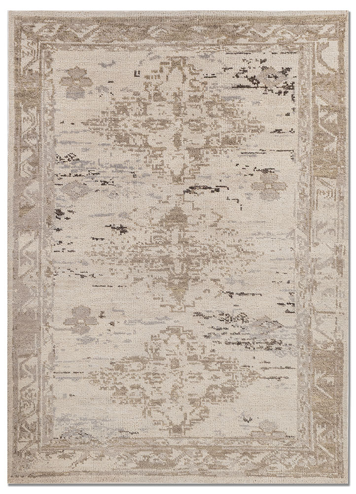 savana beige and brown wool hand knotted Rug - HeadShot