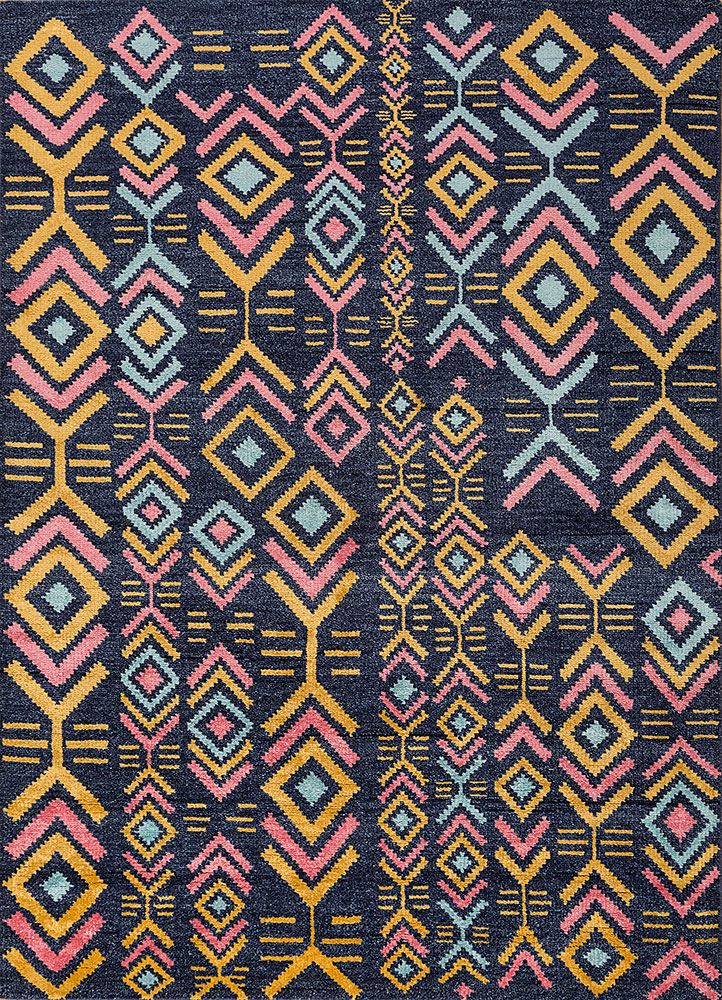 clan blue wool and bamboo silk hand knotted Rug - HeadShot