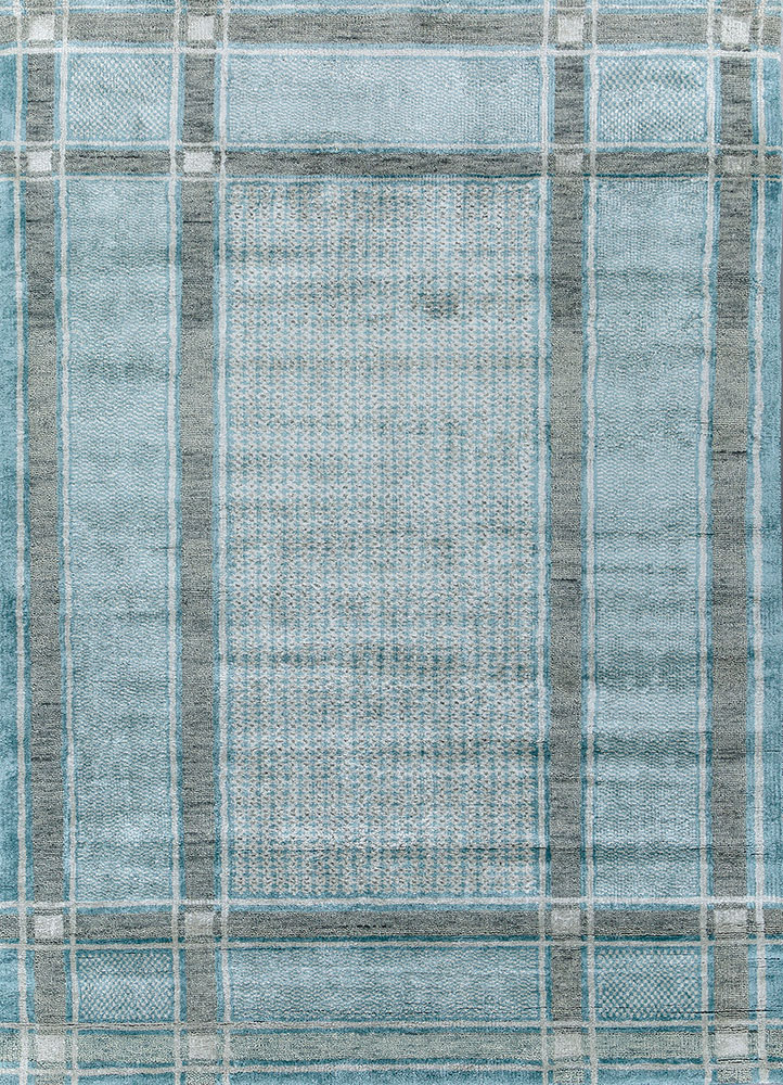 blythe blue wool and bamboo silk hand knotted Rug - HeadShot