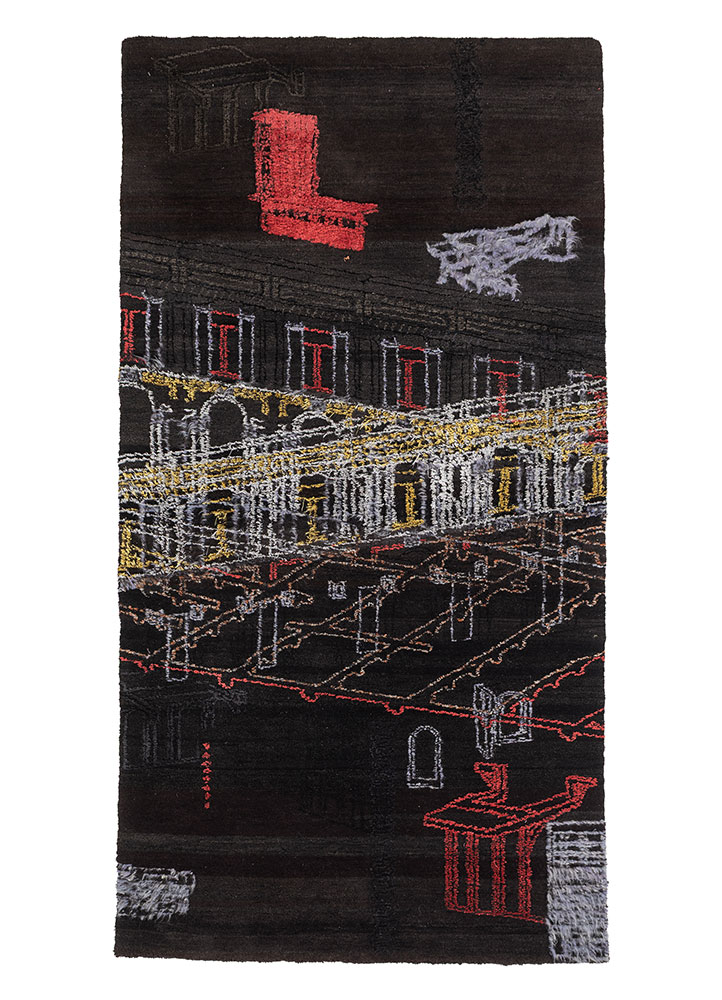 exposed spine blue wool and bamboo silk hand knotted WALL ART & TAPESTRY - HeadShot