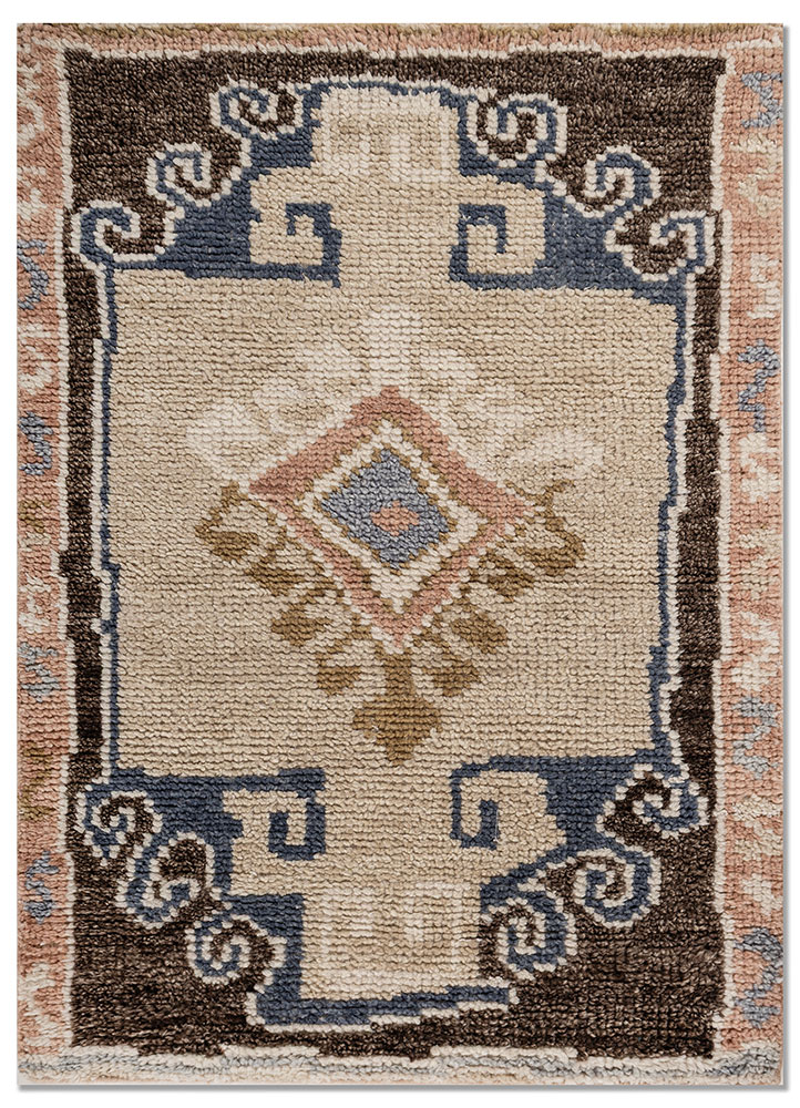 zuri beige and brown wool hand knotted Rug - HeadShot