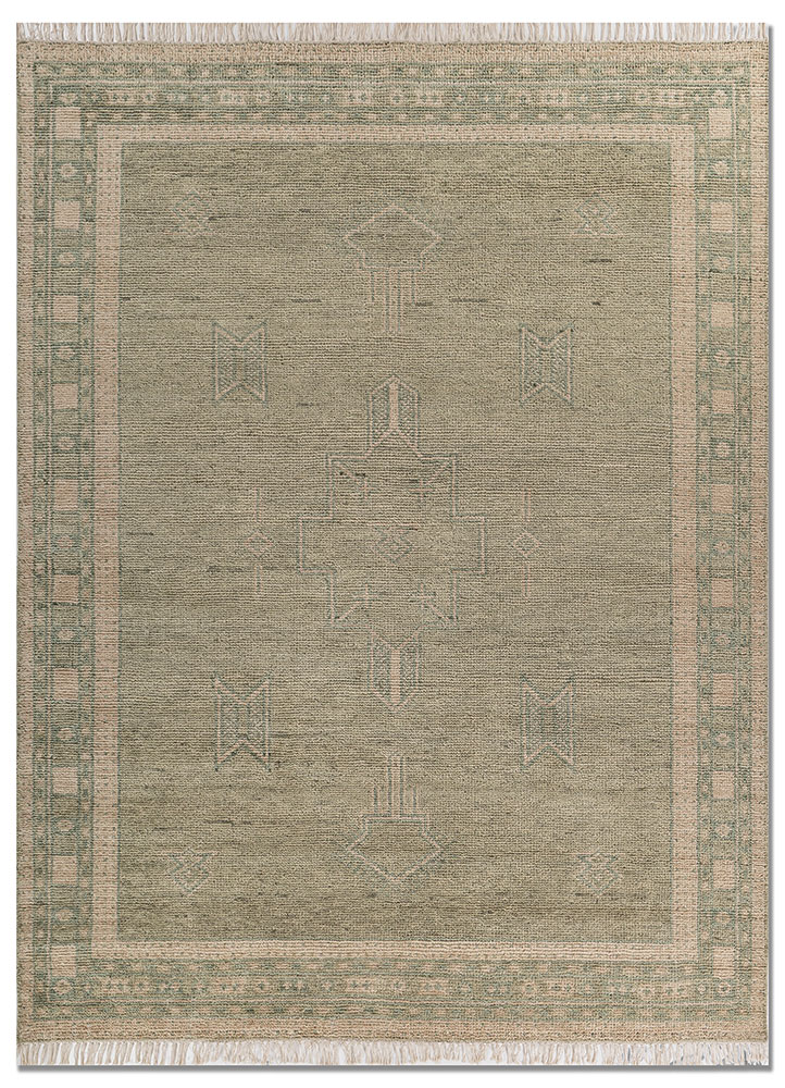 aprezo green wool hand knotted Rug - HeadShot