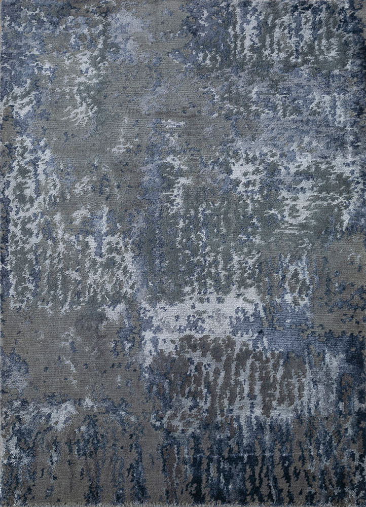 entropy blue wool and bamboo silk hand knotted Rug - HeadShot