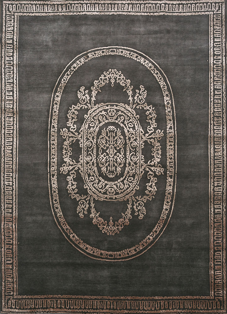 azalea grey and black wool and bamboo silk hand knotted Rug - HeadShot