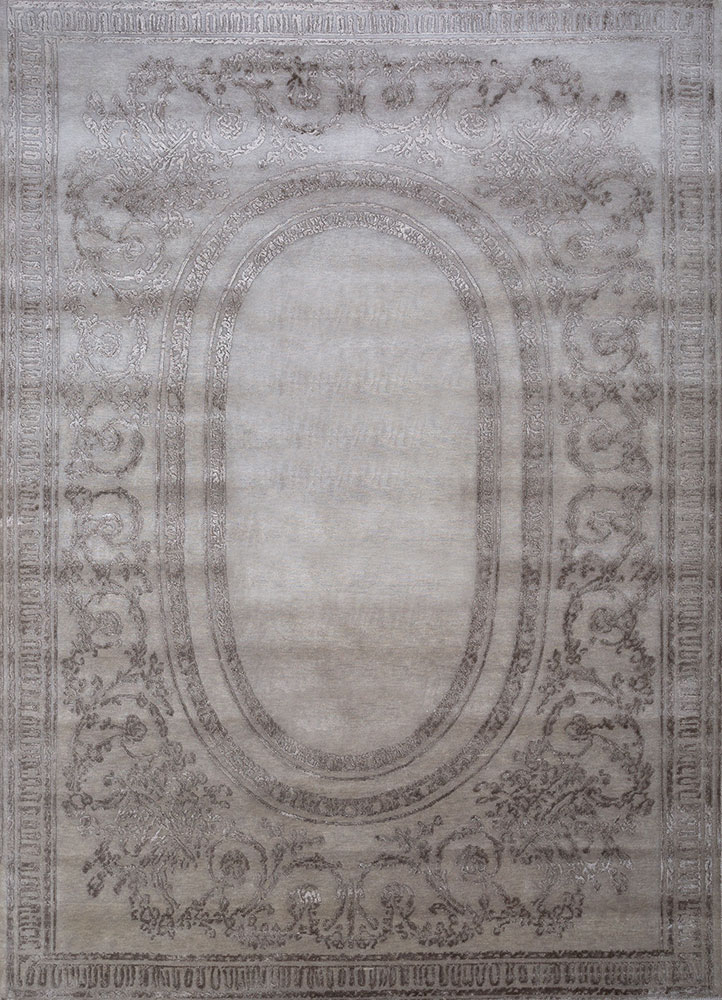 azalea grey and black wool and bamboo silk hand knotted Rug - HeadShot