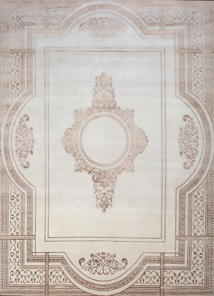 azalea ivory wool and bamboo silk hand knotted Rug - HeadShot