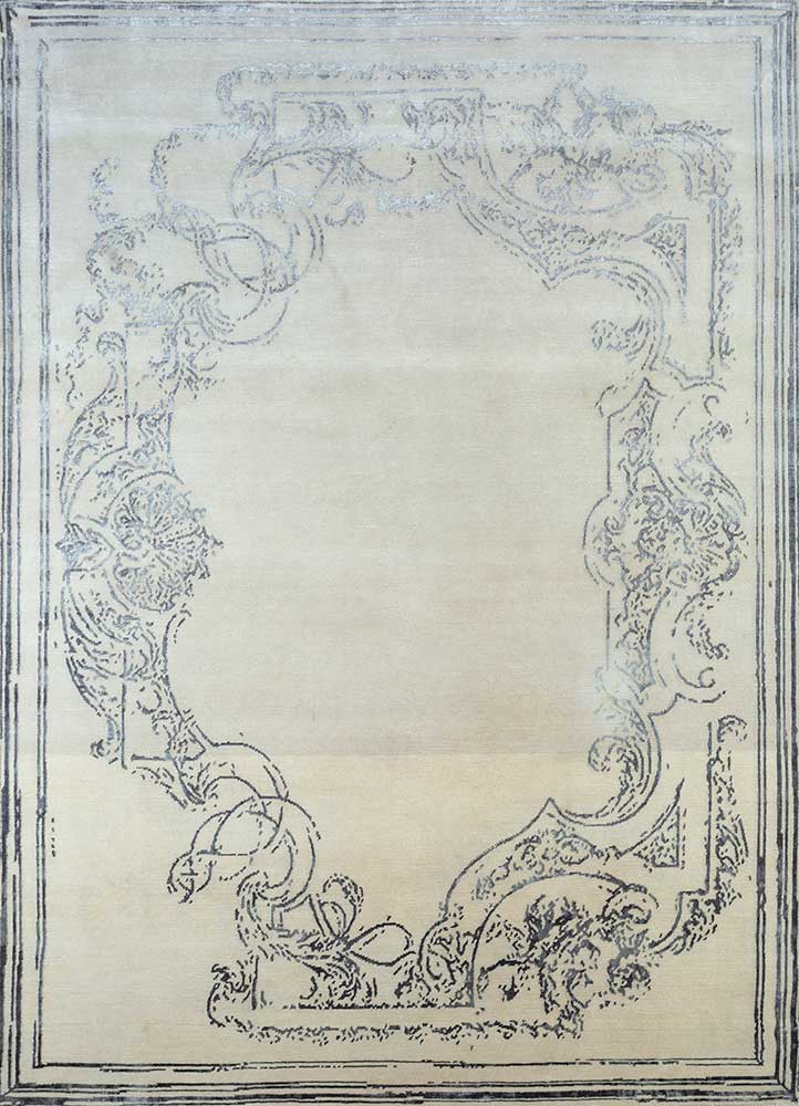 azalea ivory wool and bamboo silk hand knotted Rug - HeadShot