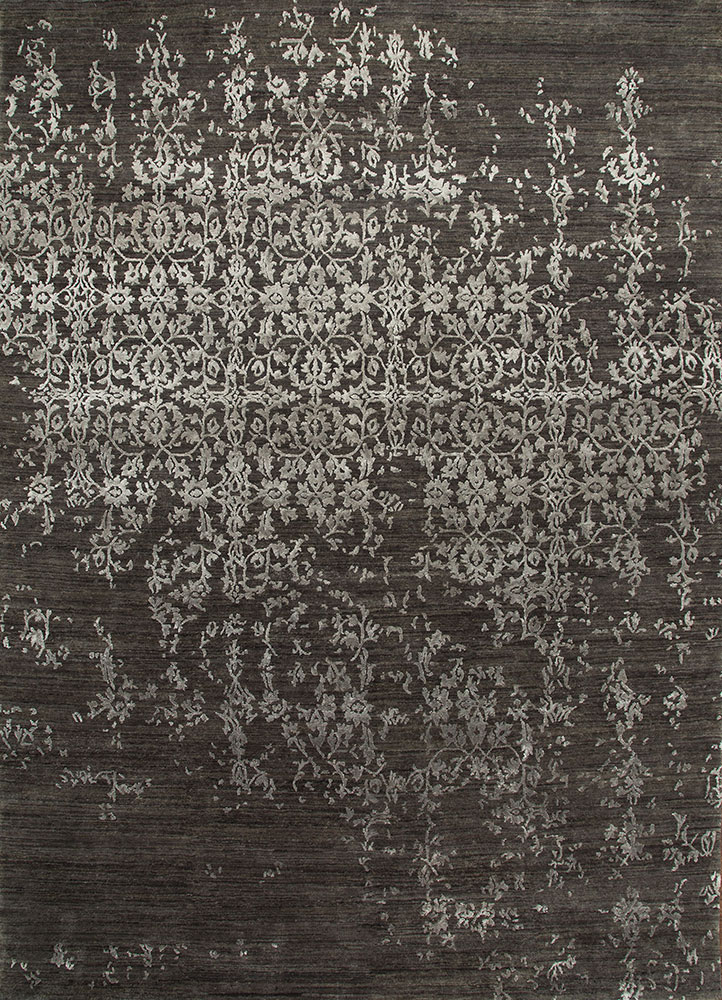 far east grey and black wool and viscose hand knotted Rug - HeadShot