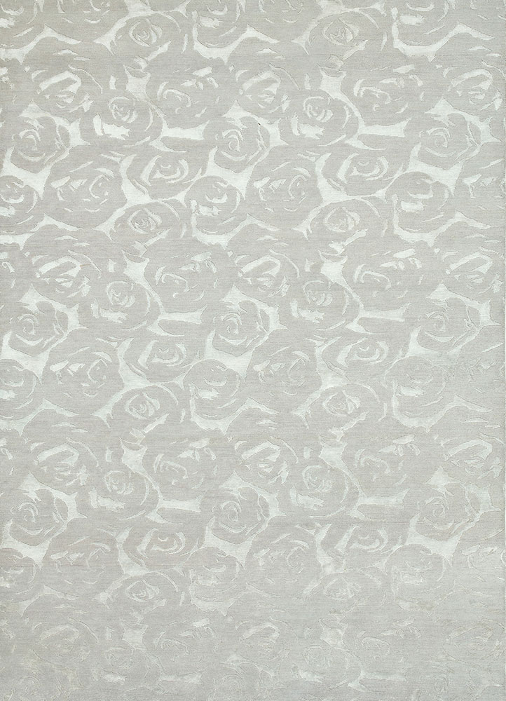 pansy grey and black wool and bamboo silk hand knotted Rug - HeadShot