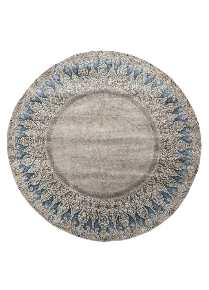 woven gems grey and black silk hand knotted Rug - HeadShot