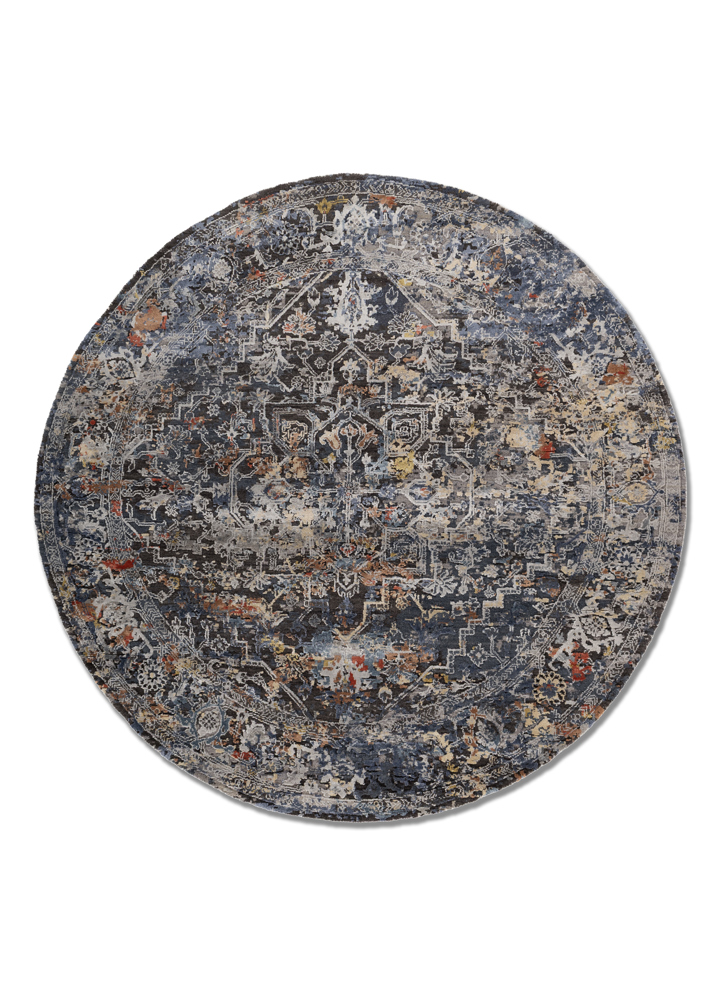 far east grey and black wool and bamboo silk hand knotted Rug - HeadShot