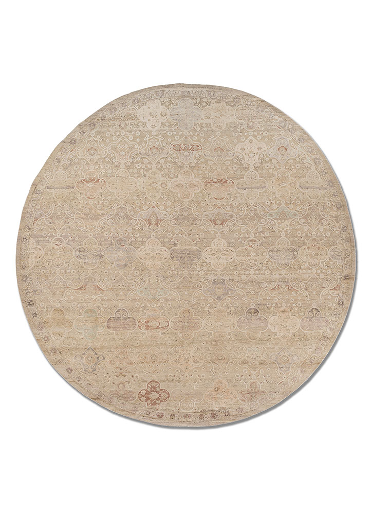 viscaya beige and brown afghan wool and silk hand knotted Rug - HeadShot