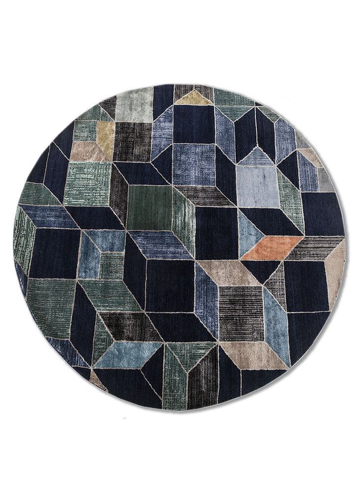 chaos theory by kavi blue wool and bamboo silk hand knotted Rug - HeadShot