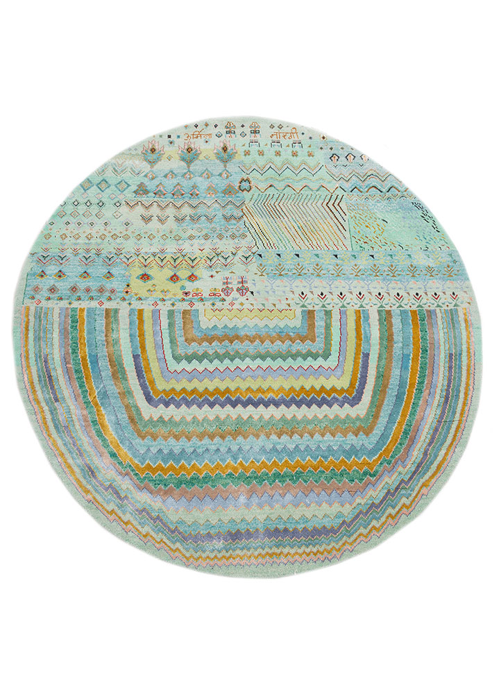 manchaha green wool and bamboo silk hand knotted Rug - HeadShot