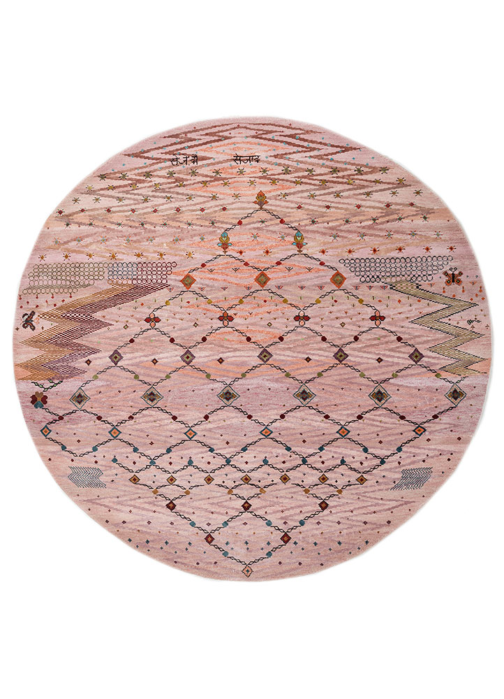 freedom manchaha pink and purple wool and bamboo silk hand knotted Rug - HeadShot