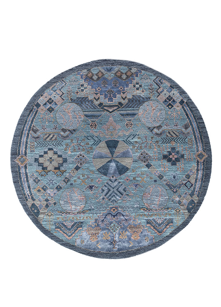 manchaha blue wool and bamboo silk hand knotted Rug - HeadShot