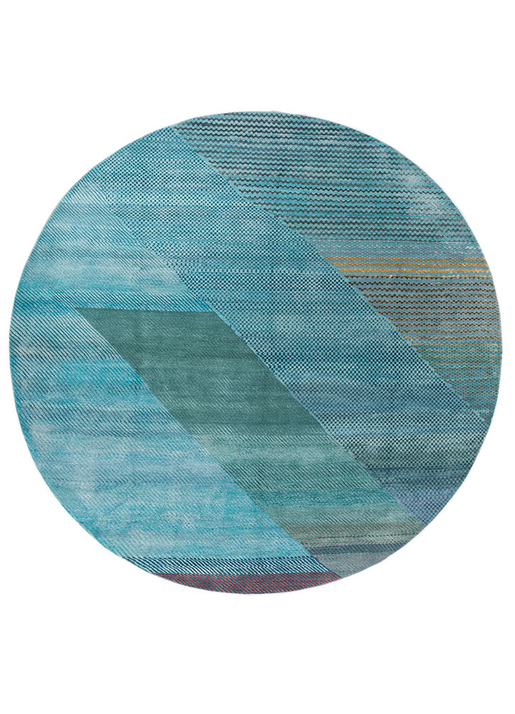 manchaha blue wool and bamboo silk hand knotted Rug - HeadShot