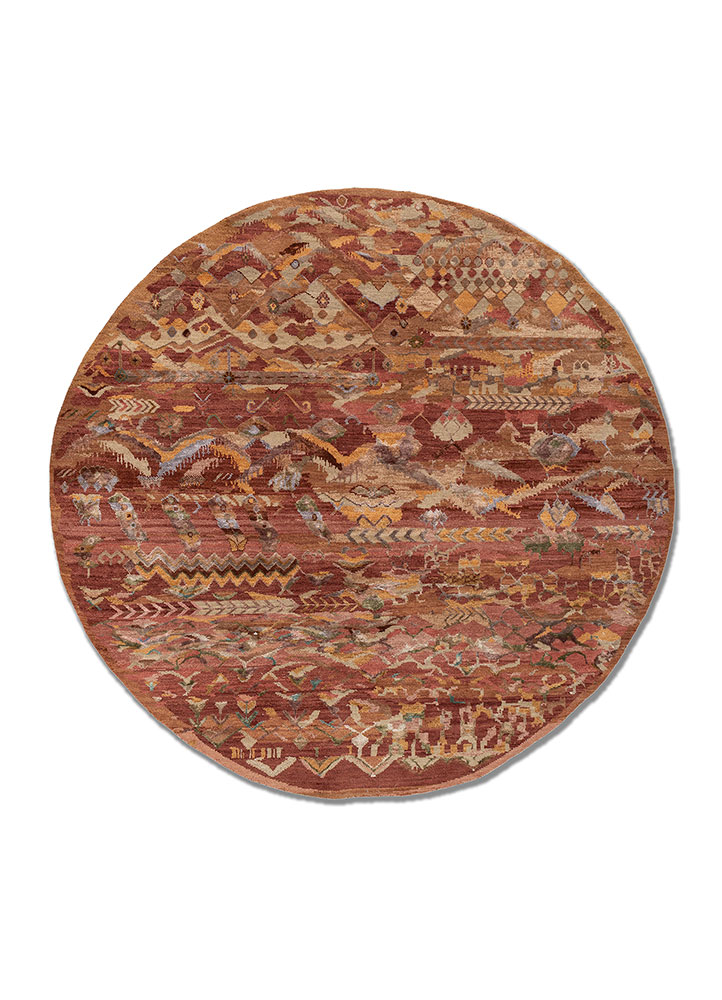 manchaha red and orange wool and bamboo silk hand knotted Rug - HeadShot