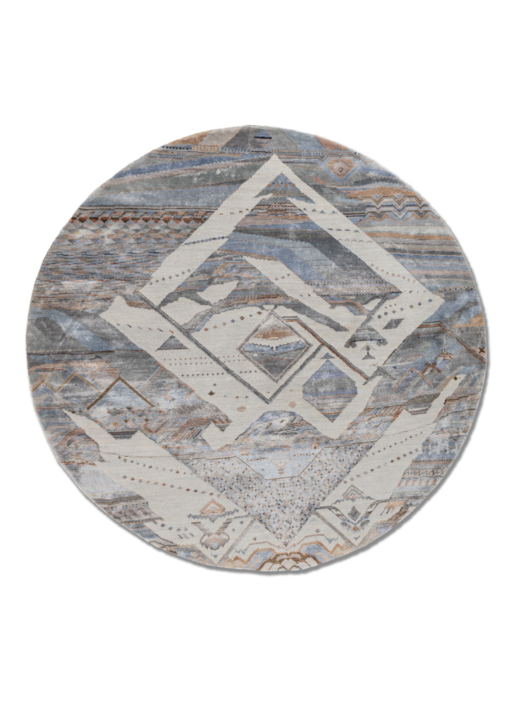 manchaha blue wool and bamboo silk hand knotted Rug - HeadShot