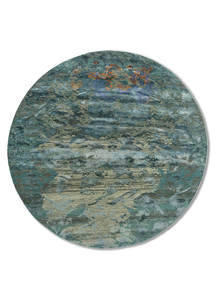 manchaha green wool and bamboo silk hand knotted Rug - HeadShot