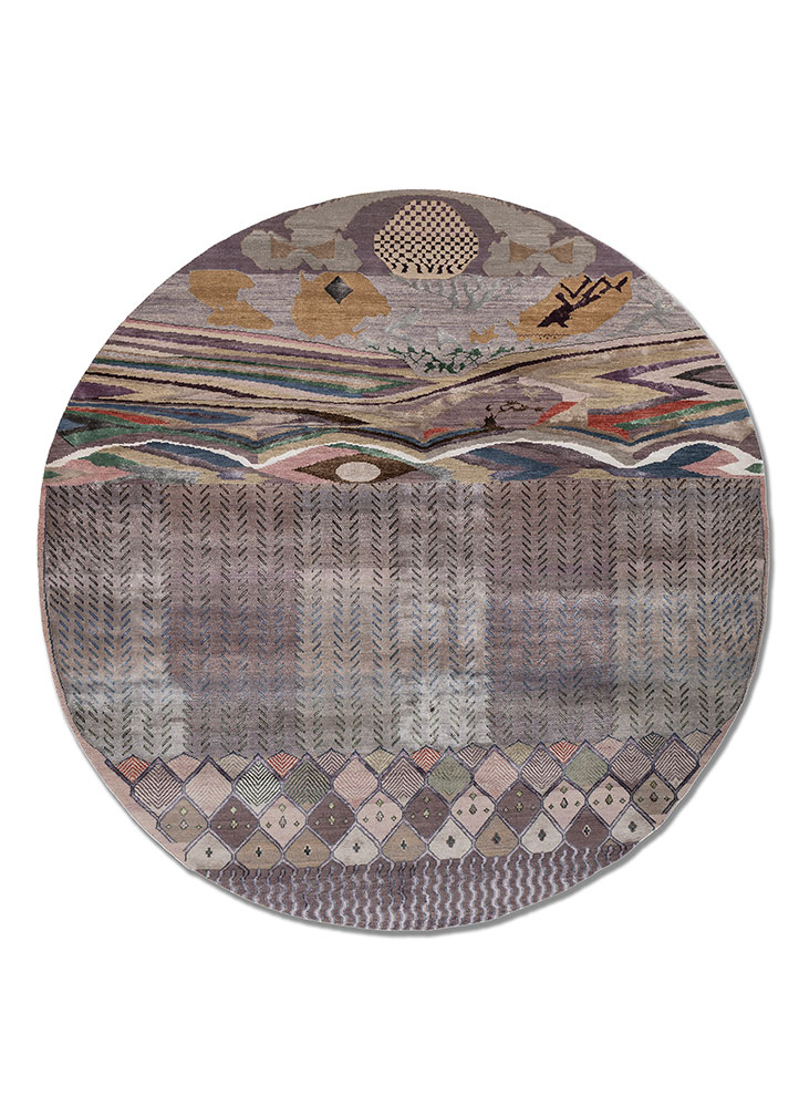 manchaha pink and purple wool and bamboo silk hand knotted Rug - HeadShot