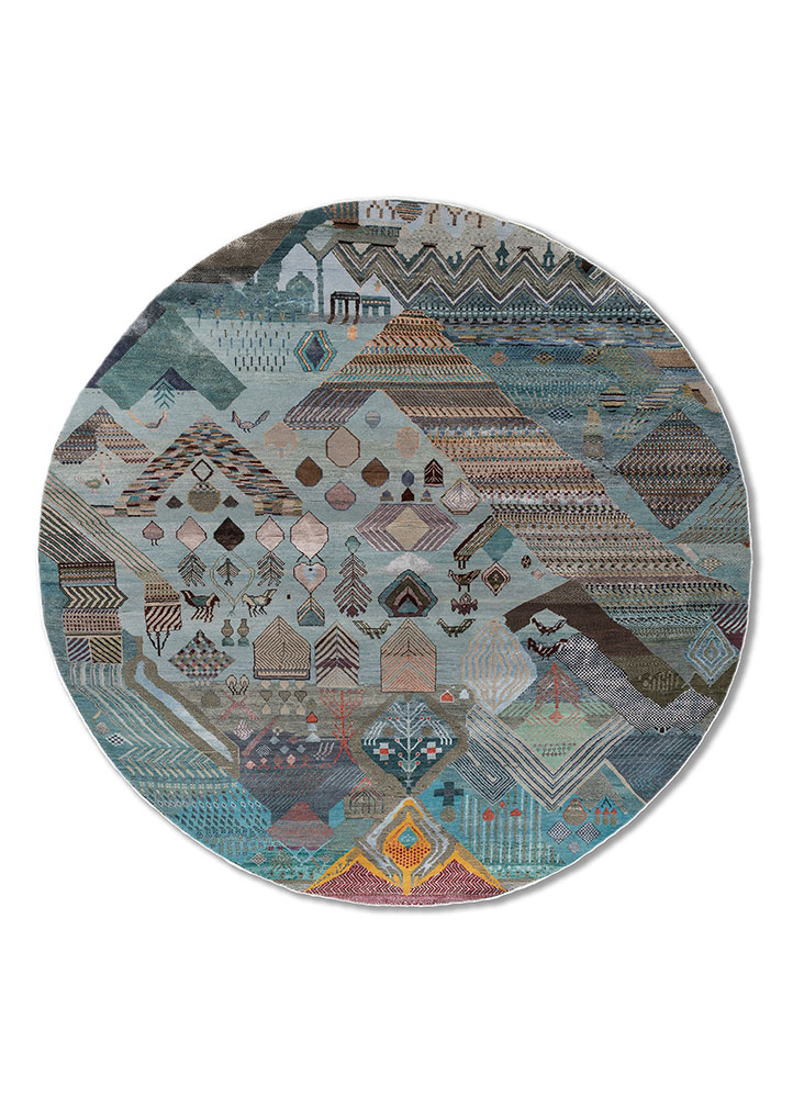 manchaha ivory wool and bamboo silk hand knotted Rug - HeadShot