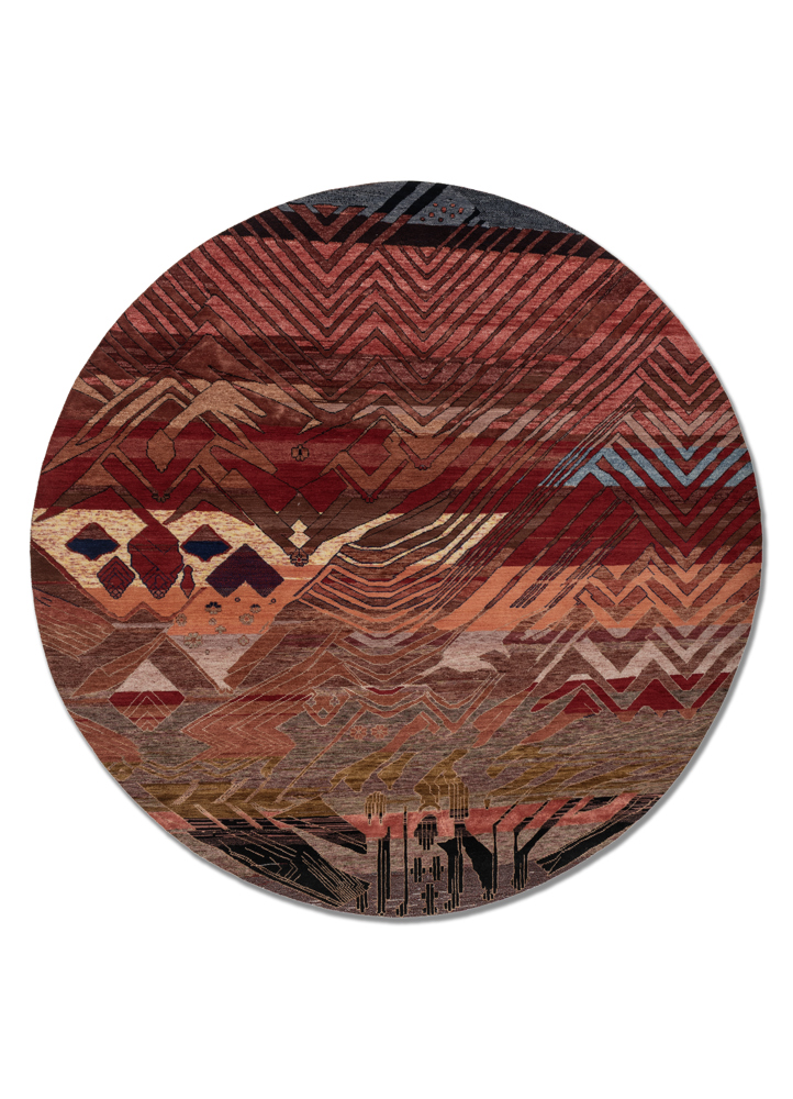 manchaha red and orange wool and bamboo silk hand knotted Rug - HeadShot