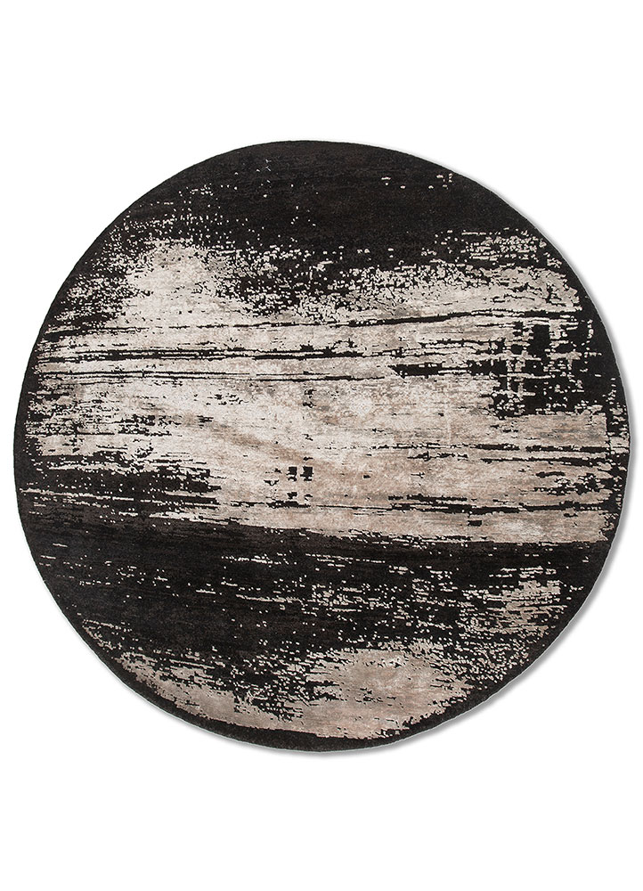 entropy grey and black wool and bamboo silk hand knotted Rug - HeadShot