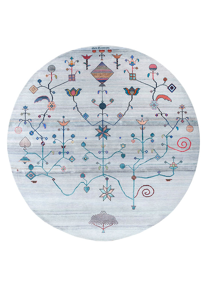 freedom manchaha grey and black wool and silk hand knotted Rug - HeadShot