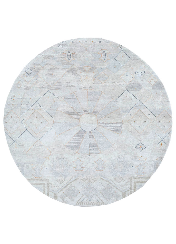 manchaha ivory wool and silk hand knotted Rug - HeadShot
