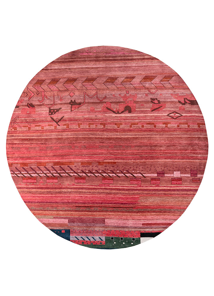 manchaha red and orange wool and silk hand knotted Rug - HeadShot