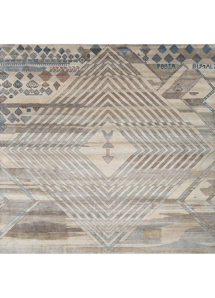 manchaha grey and black wool and silk hand knotted Rug - HeadShot
