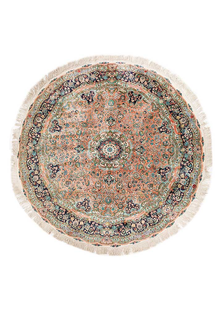 gulmarg pink and purple silk hand knotted Rug - HeadShot