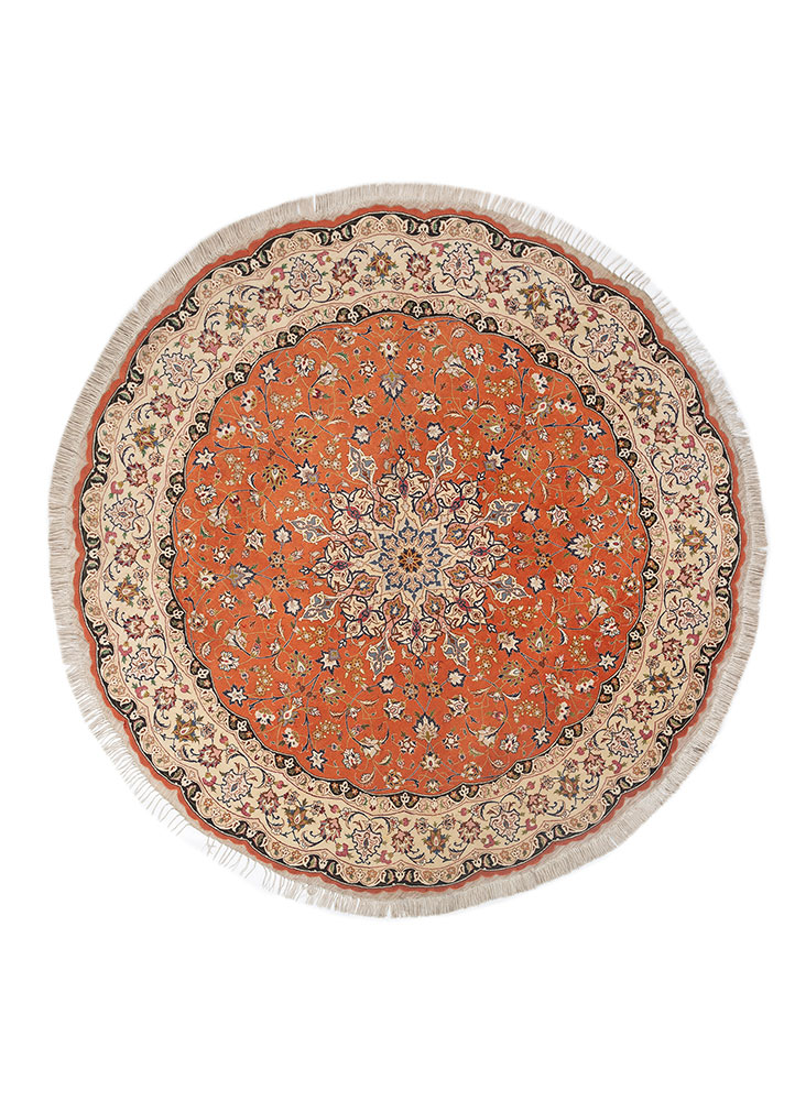 aalam red and orange wool and silk hand knotted Rug - HeadShot