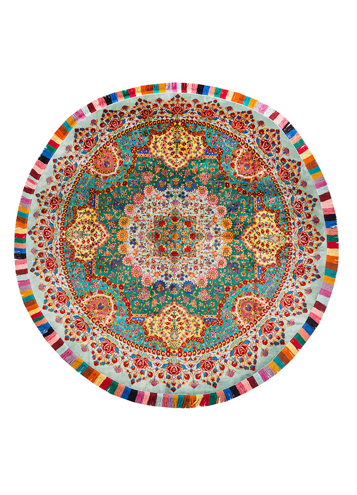 gulmarg green silk hand knotted Rug - HeadShot