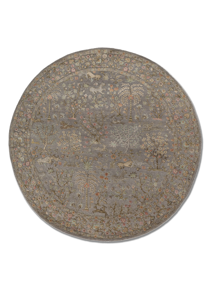 far east grey and black wool and silk hand knotted Rug - HeadShot