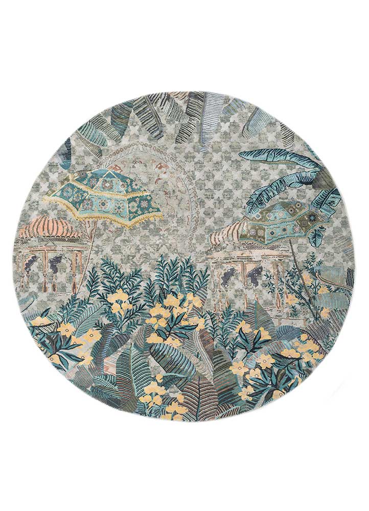 inde rose blue wool and silk hand knotted Rug - HeadShot
