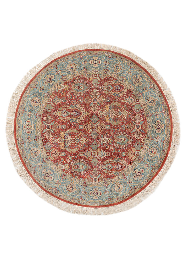 gulnar red and orange wool hand knotted Rug - HeadShot