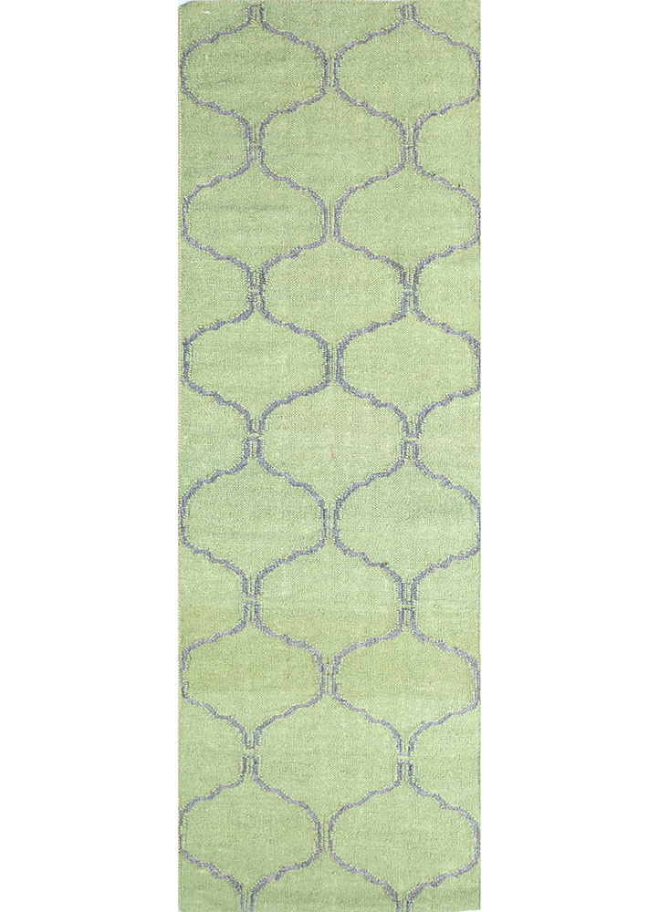indusbar green wool and viscose flat weaves Rug - HeadShot