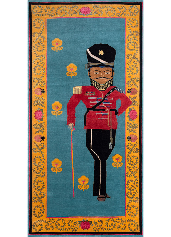 majnun blue wool and silk hand knotted Rug - HeadShot