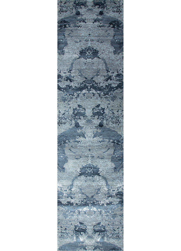 chaos theory by kavi grey and black wool and bamboo silk hand knotted Rug - HeadShot