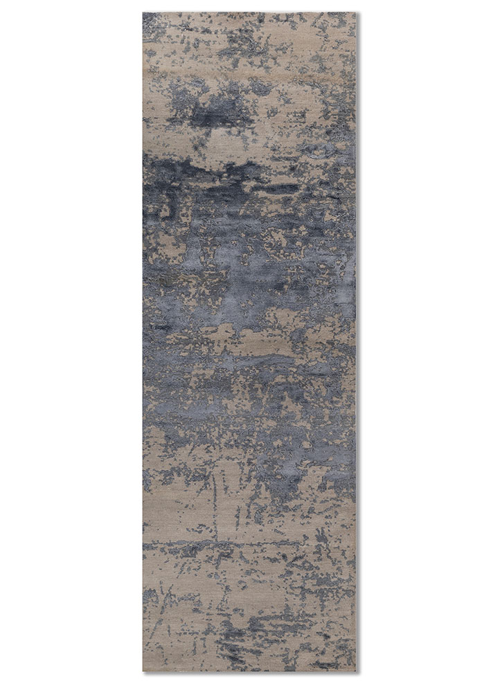 project error by kavi grey and black wool and bamboo silk hand knotted Rug - HeadShot